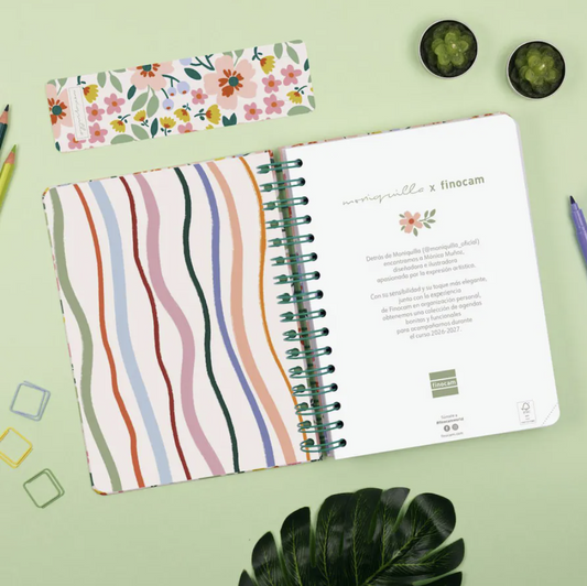 Agenda curso 2026-2027 Moniquilla E10-155x212 mm semana vista horizontal Finocam verde.