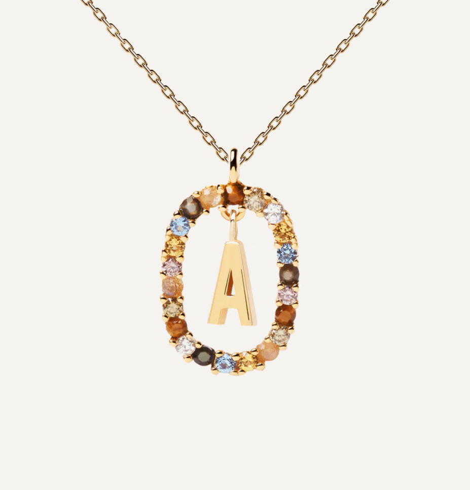 Gargantilla Inicial TRUE COLORS- Plata bañado en oro 18k.
