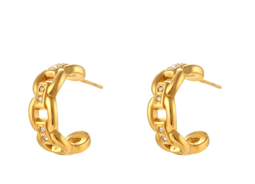 PENDIENTE ACERO CIRCONITA - ARO SEMI - 20 MM - BAÑADO ORO