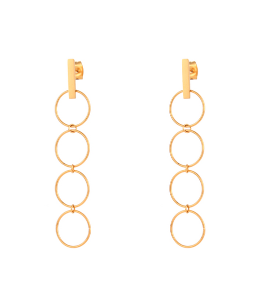 PENDIENTE ACERO - CIRCULOS - 58 MM - COLOR ORO