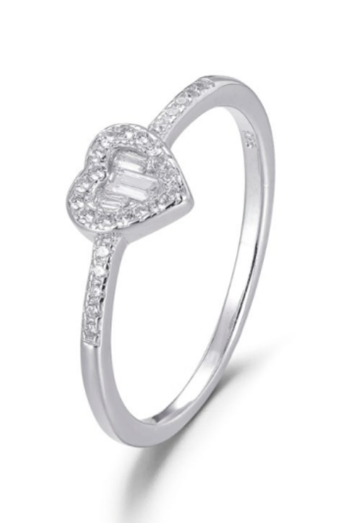 Anillo Corazón Baguette- Plata Primera Ley