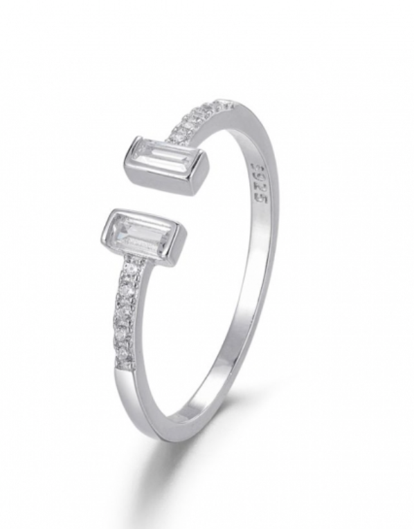 Anillo Circonita Baguette- Plata Primera Ley