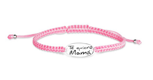 Pulsera Te Quiero Mamá, Hilo Rosa-Plata