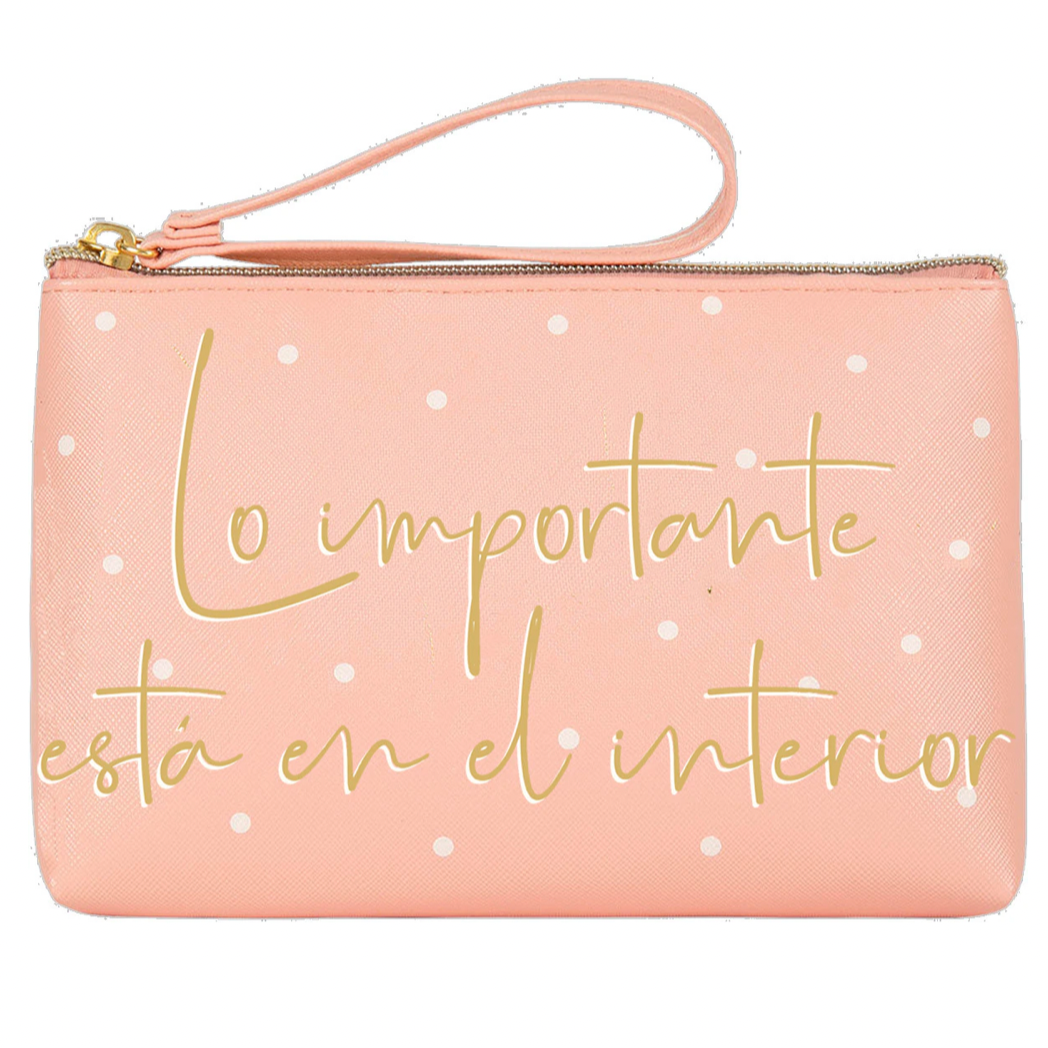 Portatodo Grande con Cremallera LO IMPORTANTE ESTÁ EN EL INTERIOR Rosa y Dorado - DRAEGER
