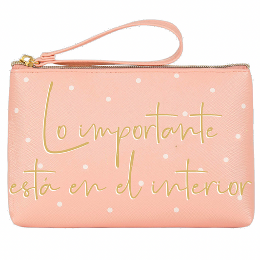 Portatodo Grande con Cremallera LO IMPORTANTE ESTÁ EN EL INTERIOR Rosa y Dorado - DRAEGER
