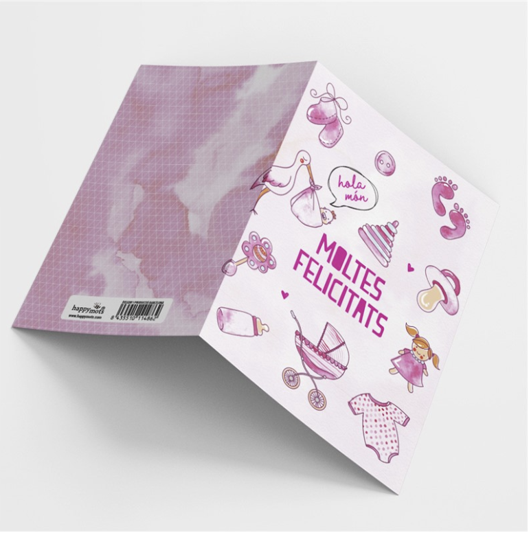 Postal HOLA MÓN. MOLTES FELICITATS rosa - Happy Mots