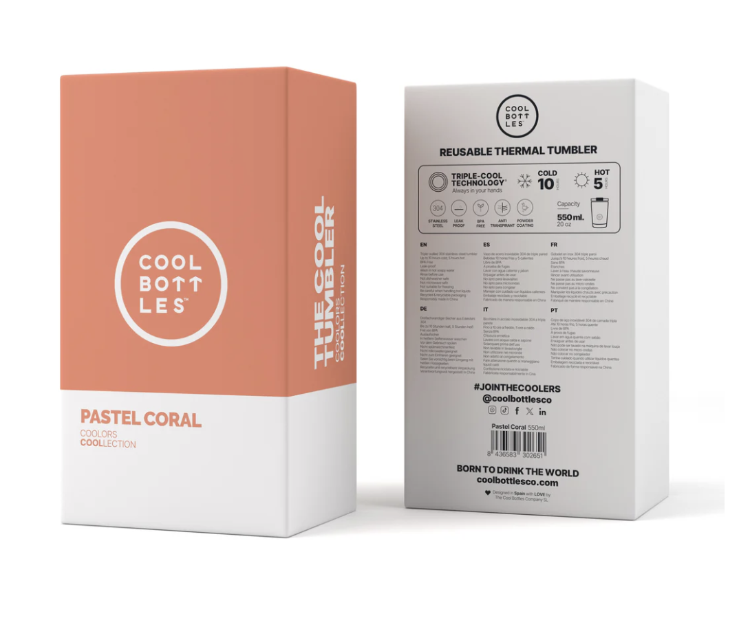 Vaso térmico Tumbler de Acero Inoxidable PASTEL CORAL 550ml- COOL BOTTLES
