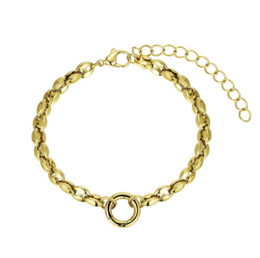 PULSERA CHARM DE ACERO BAÑADA EN ORO 18K