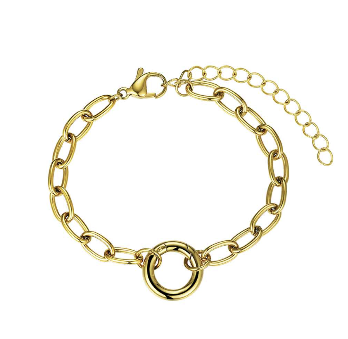 PULSERA CHARM DE ACERO BAÑADO EN ORO 18K