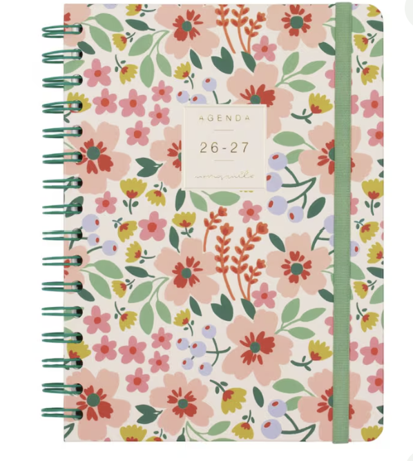 Agenda curso 2026-2027 Moniquilla E10-155x212 mm semana vista horizontal Finocam verde.
