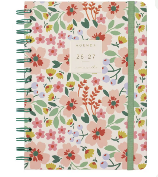 Agenda curso 2026-2027 Moniquilla E10-155x212 mm semana vista horizontal Finocam verde.