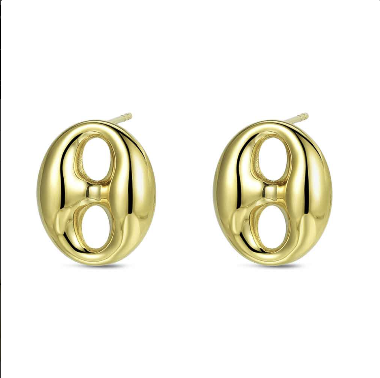 Pendientes de acero 316 chapado 18 kt calabrote 14.5 x 17 mm cierre presión waterproof