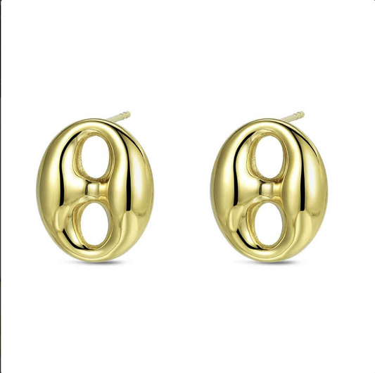 Pendientes de acero 316 chapado 18 kt calabrote 14.5 x 17 mm cierre presión waterproof
