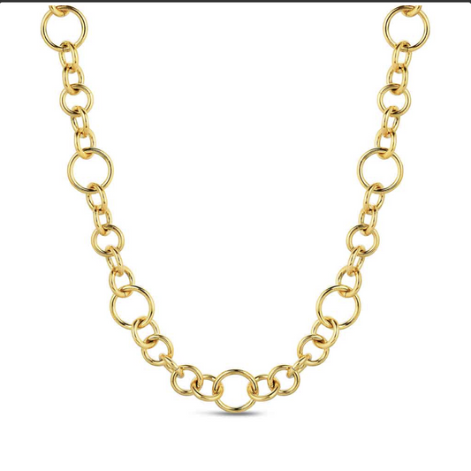 Collar de acero 316 chapado 18 kt aros 15 x 2 mm y 11 x 2 mm 45 + 5 cm waterproof