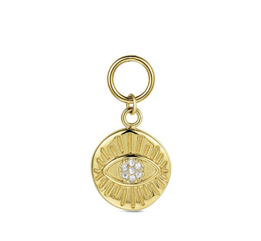 Charm de acero 316 chapado 18 kt disco con ojo de circonitas waterproof 12 mm