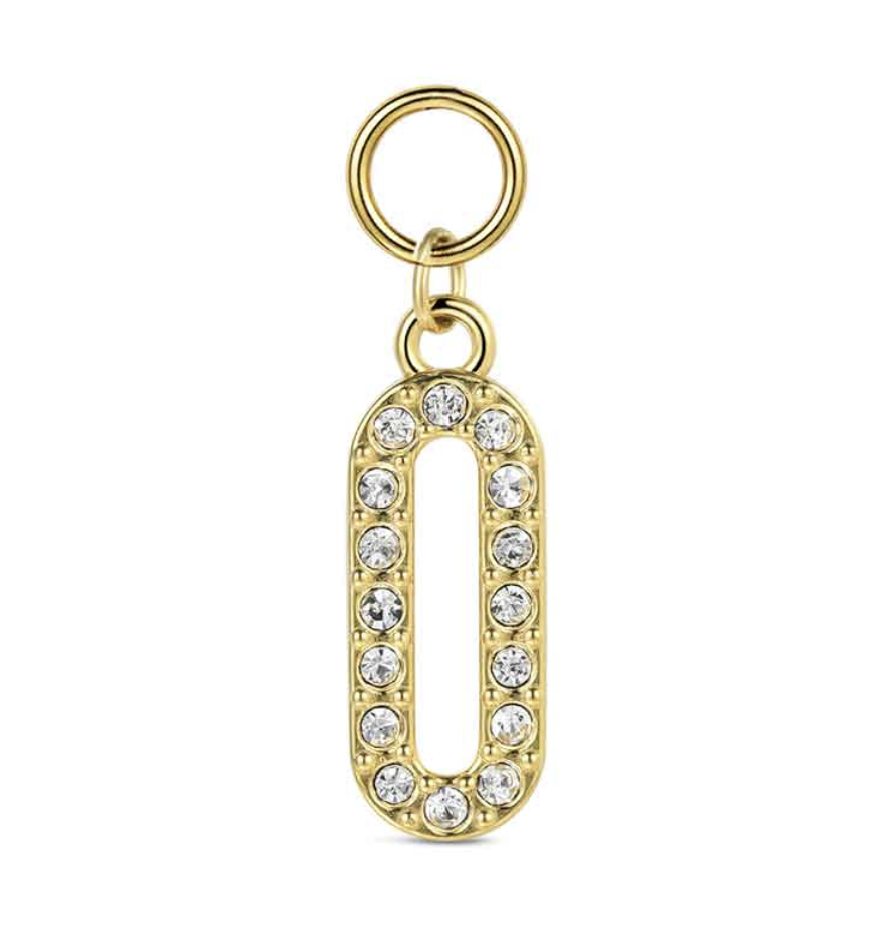 Charm de acero 316 chapado 18 kt óvalo con cristales waterproof 18 mm