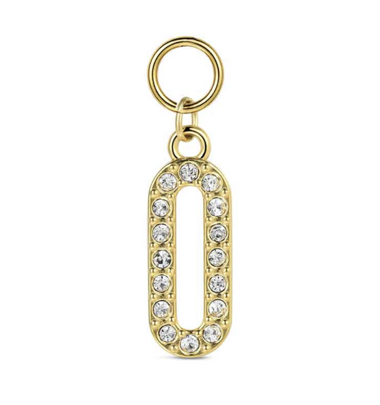 Charm de acero 316 chapado 18 kt óvalo con cristales waterproof 18 mm