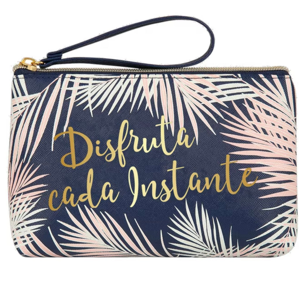 Portatodo Grande con Cremallera DISFRUTA CADA INSTANTE Azul Oscuro y Dorado - DRAEGER