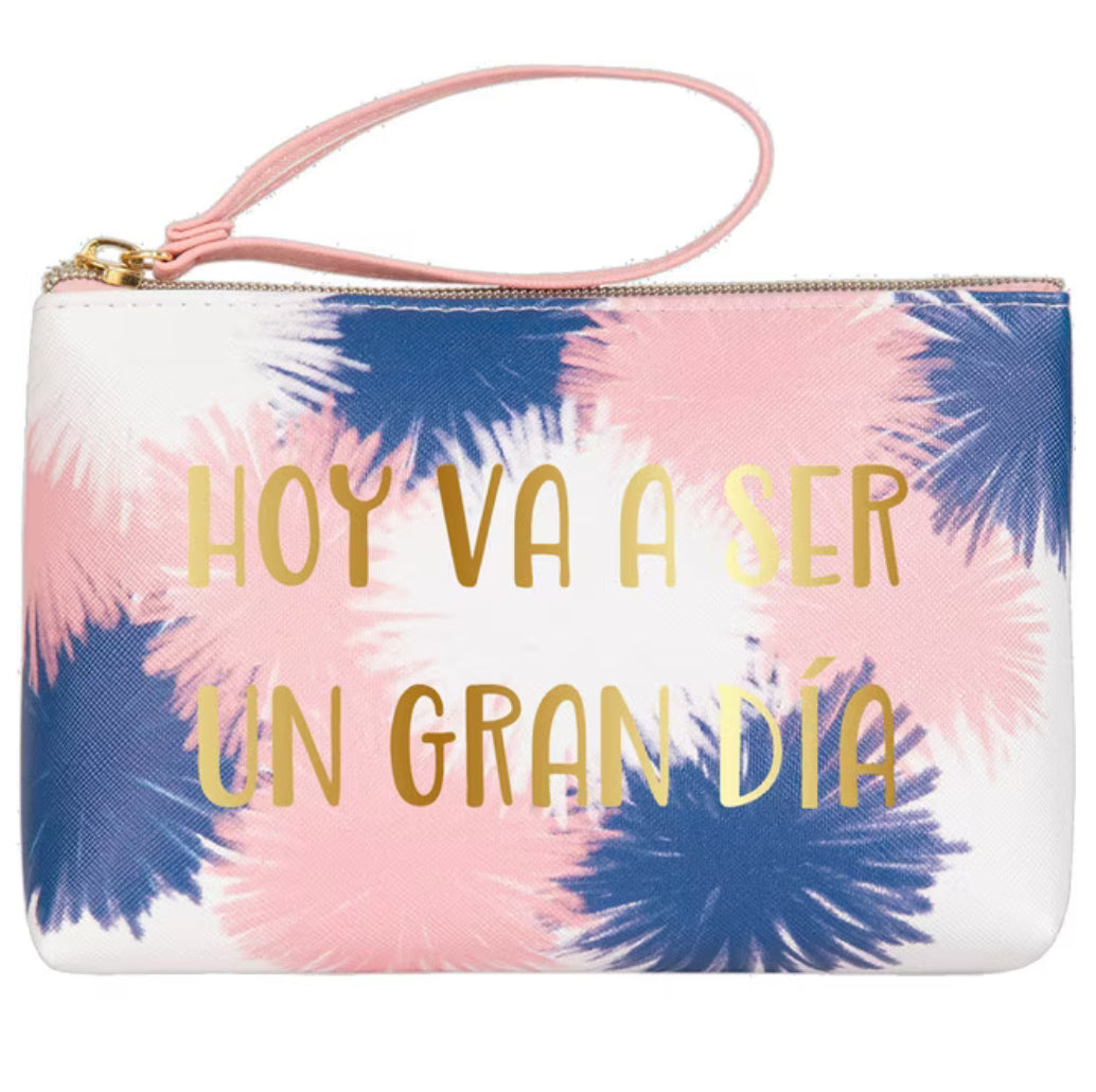 Portatodo Grande con Cremallera HOY VA A SER UN GRAN DÍA Blanco, Rosa y Azul Oscuro - DRAEGER