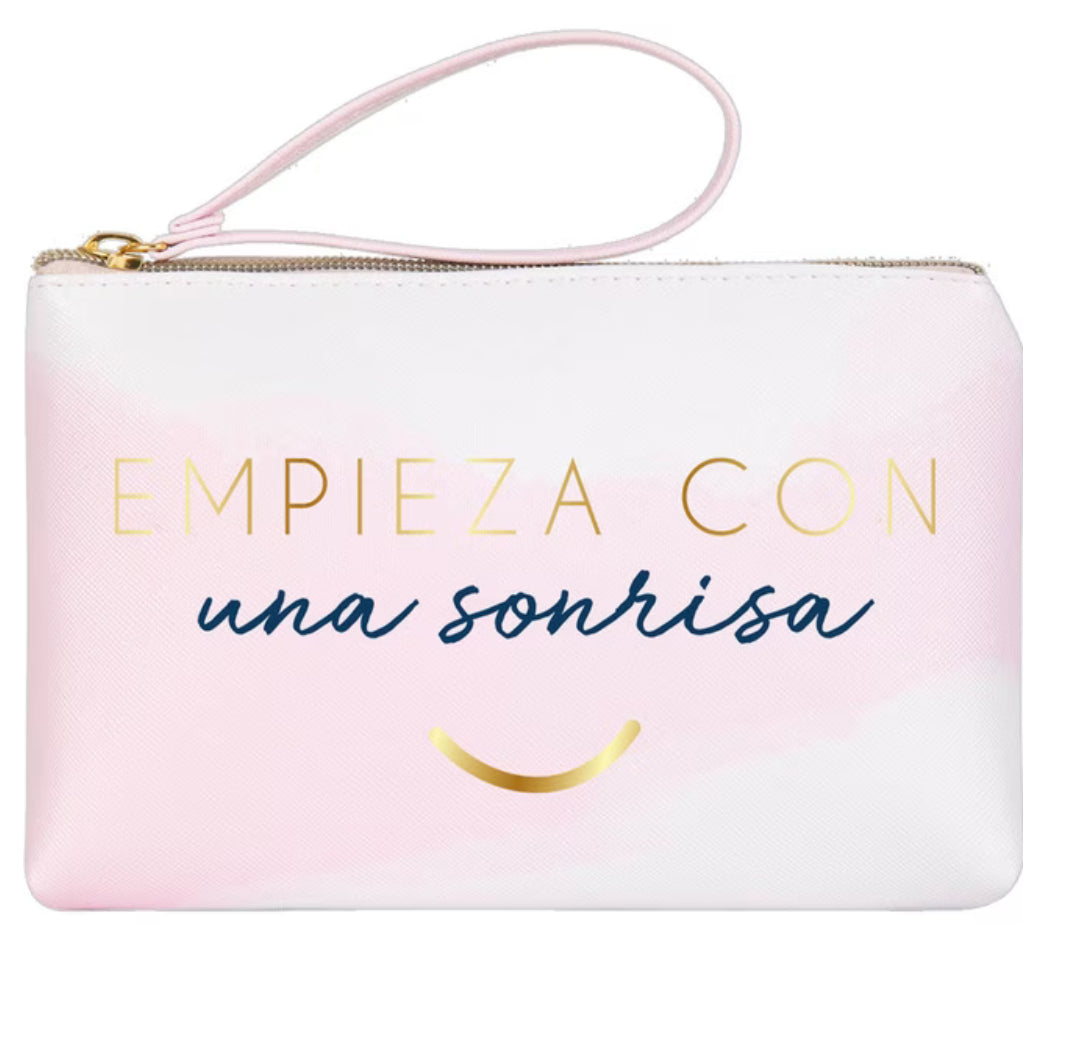 Portatodo Grande con Cremallera EMPIEZA CON UNA SONRISA Rosa y Blanco - DRAEGER