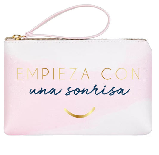 Portatodo Grande con Cremallera EMPIEZA CON UNA SONRISA Rosa y Blanco - DRAEGER