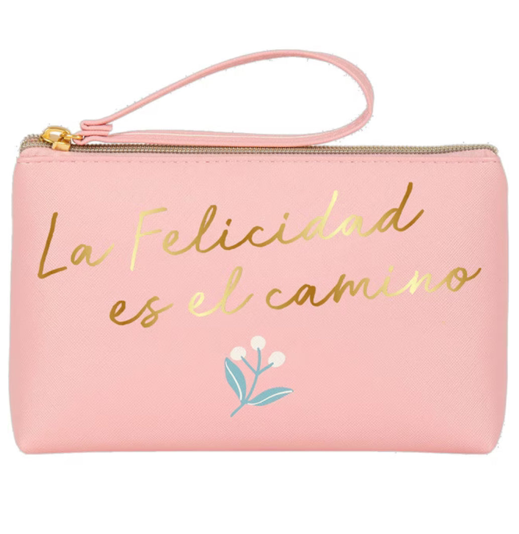 Portatodo Grande con Cremallera LA FELICIDAD ES EL CAMINO Rosa y Dorado - DRAEGER