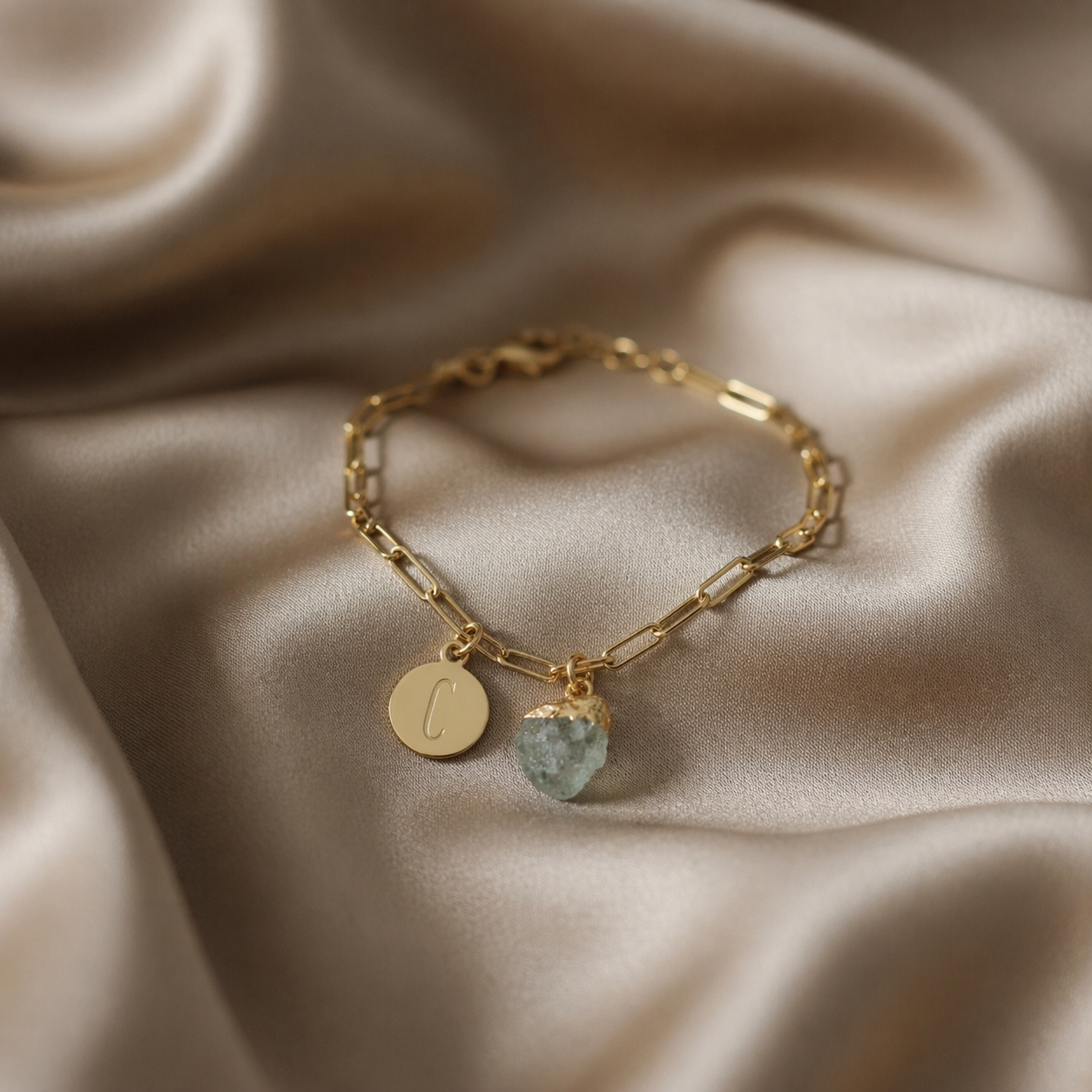 Pulsera de Plata con Inicial y Piedra Calcedonia Aqua en cajita "NO PUEDO DAR EL SÍ SIN TENERTE A MI LADO"-Be Love