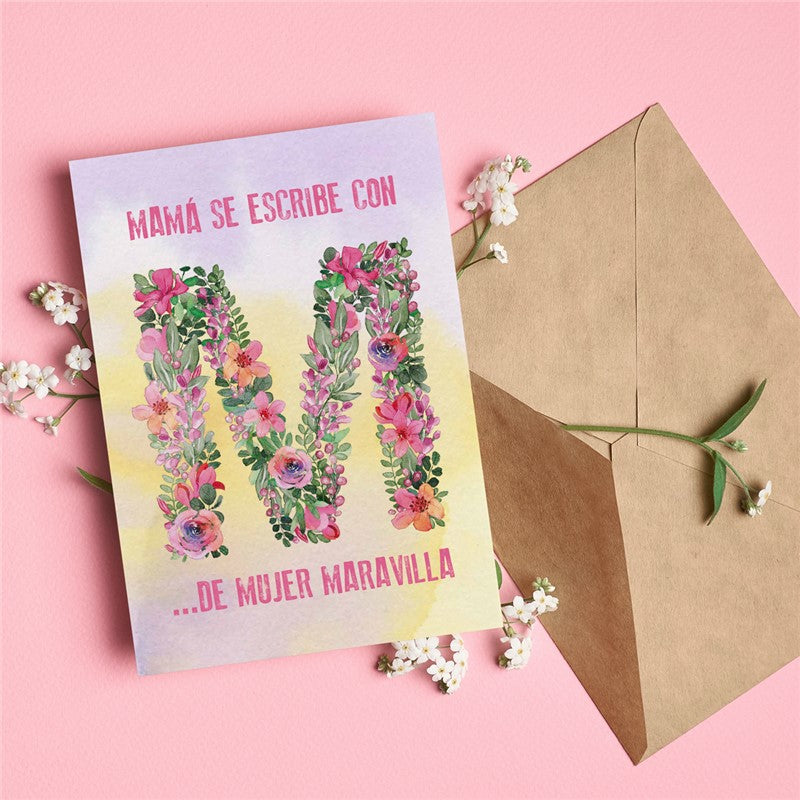Postal MAMÁ SE ESCRIBE CON M - Happy Mots