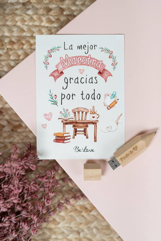 Usb PROFE DE CORAZÓN- Personalizable- Be Love