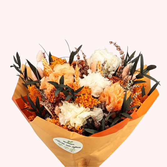 Bouquet Daniela Blanco/Naranja- Flores preservadas