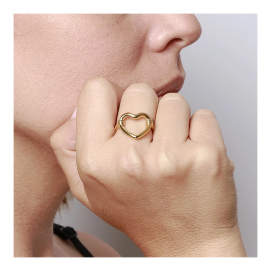 Anillo Corazón-Acero Chapado Oro