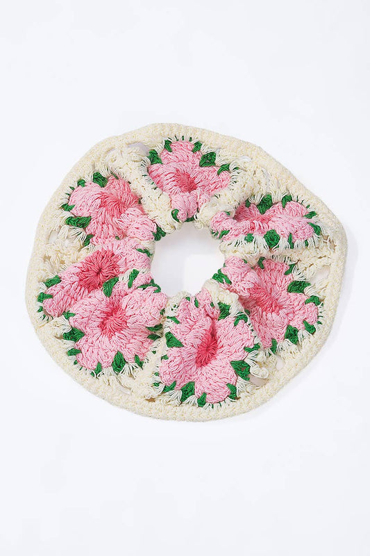 Coletero elástico de ganchillo con flores 12 cm