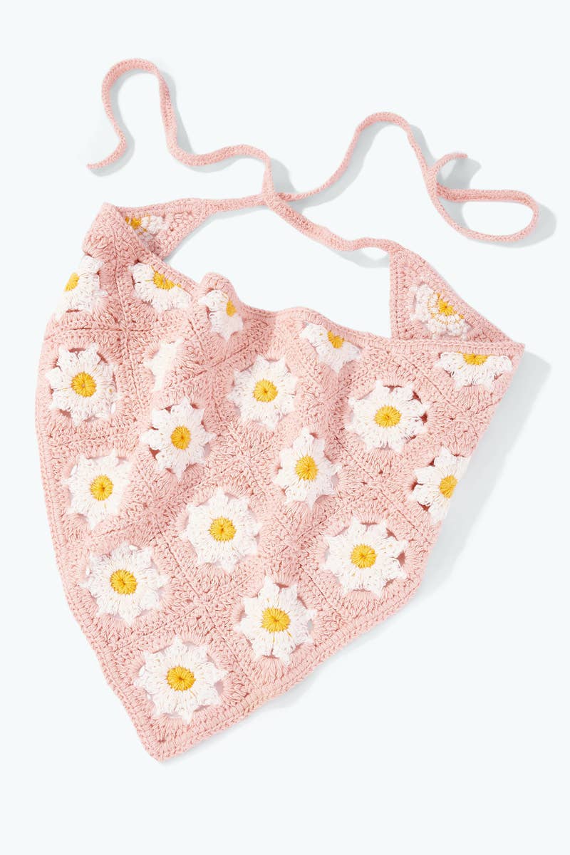 Bandana de crochet Rosa con Margaritas
