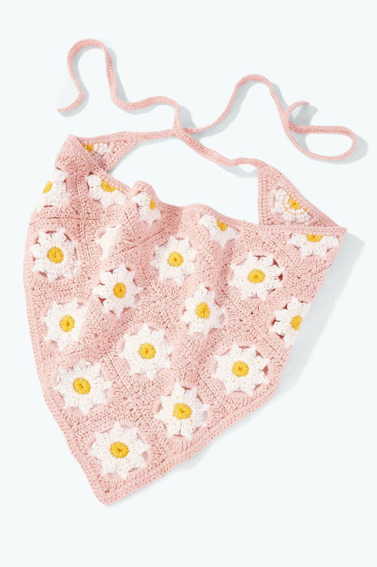 Bandana de crochet Rosa con Margaritas
