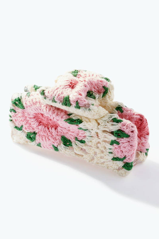 Pinza para el cabello con flores de crochet 11 cm