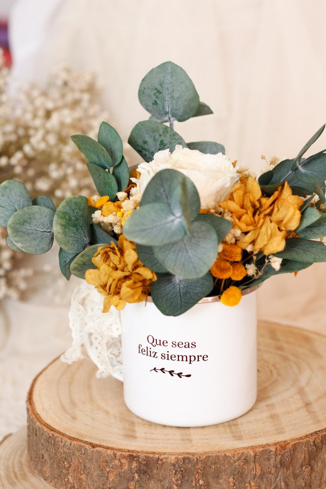 Taza con flores Preservadas- Que seas feliz siempre