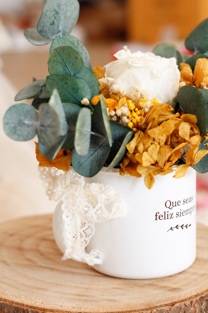 Taza con flores Preservadas- Que seas feliz siempre