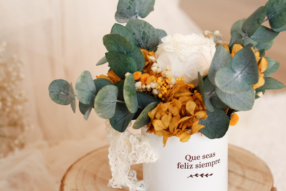 Taza con flores Preservadas- Que seas feliz siempre