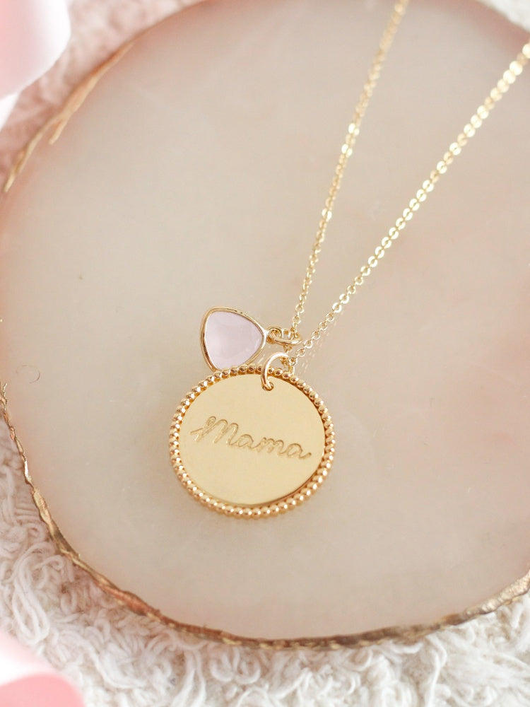 Gargantilla Mamá Piedra Rosa Plata Chapado Oro-Be Love