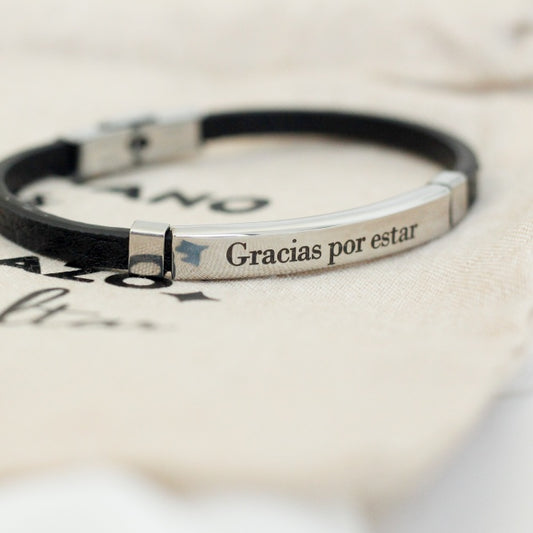 Pulsera Cuero y Acero, De tus manos mis primeros pasos y de tu brazo hasta el altar- Be Love