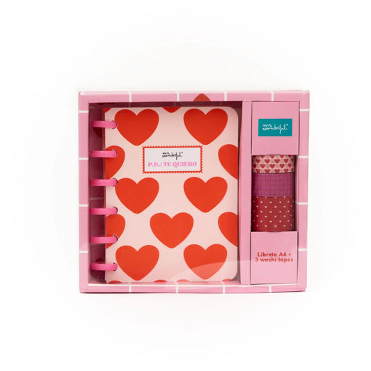Set de libreta A6 para dejar mensajes de amor + 3 washi tapes - P.D.: Te quiero - MR WONDERFUL