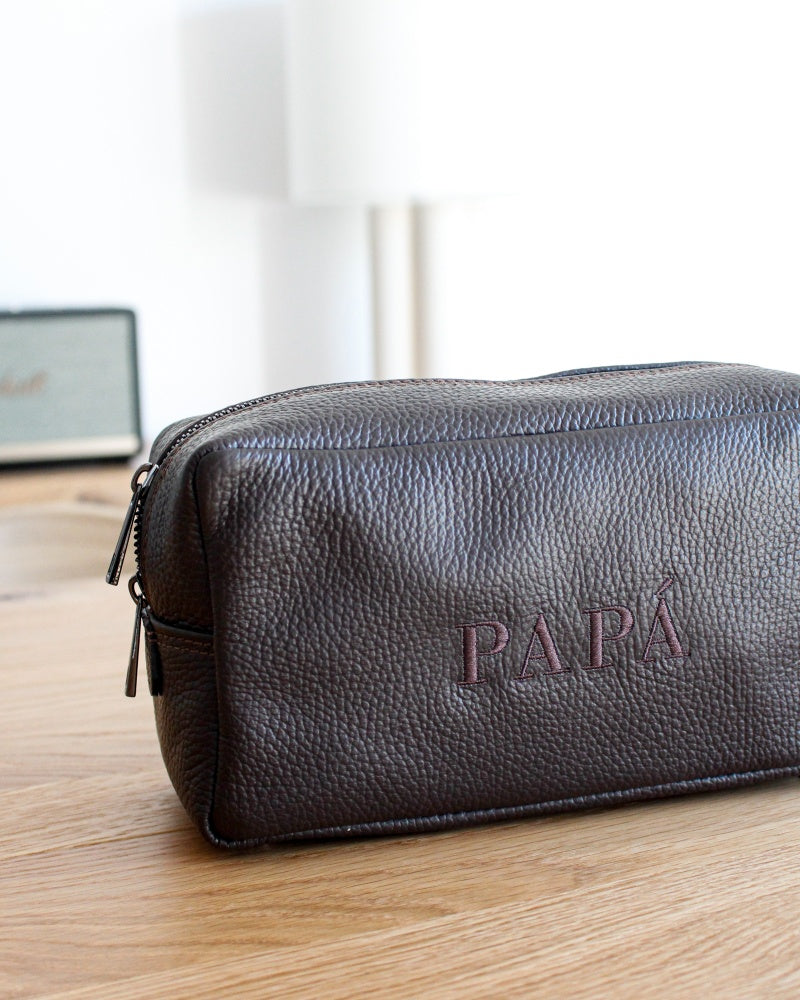 Neceser piel Marrón bordado Papá-Be Love