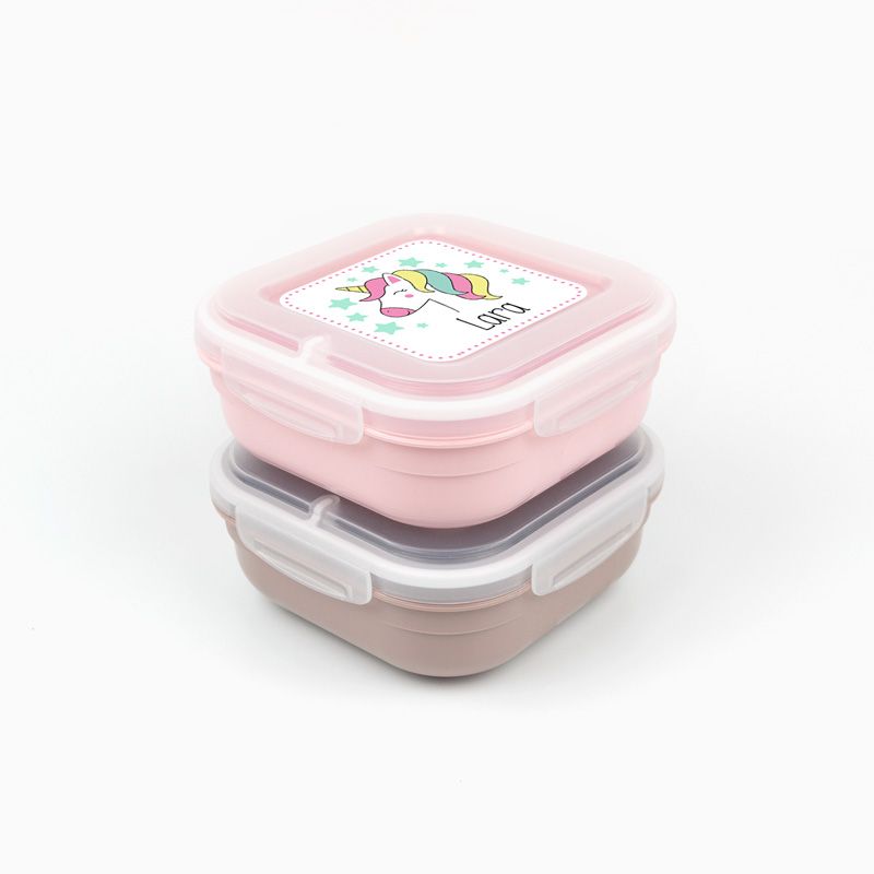Pack 2 Fiambreras herméticas personalizadas, Arcoíris y Unicornio, color Topo y Rosa- Mi Pipo
