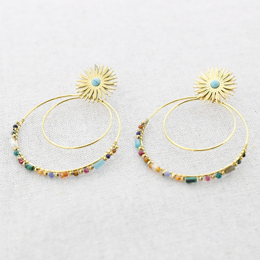 Pendientes Sol Colgante Doble Círculo - Acero