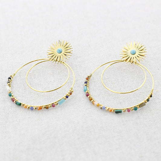 Pendientes Sol Colgante Doble Círculo - Acero