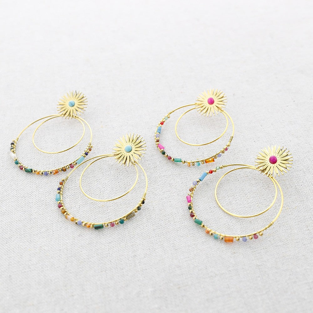 Pendientes Sol Colgante Doble Círculo - Acero