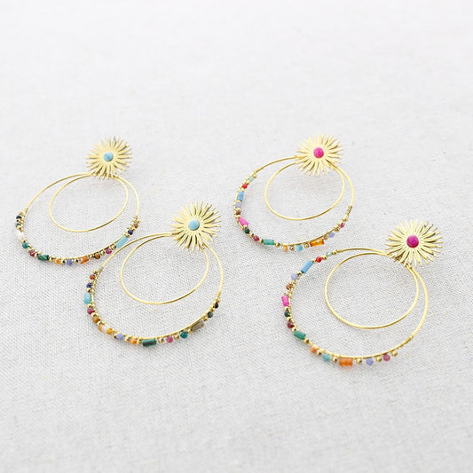 Pendientes Sol Colgante Doble Círculo - Acero