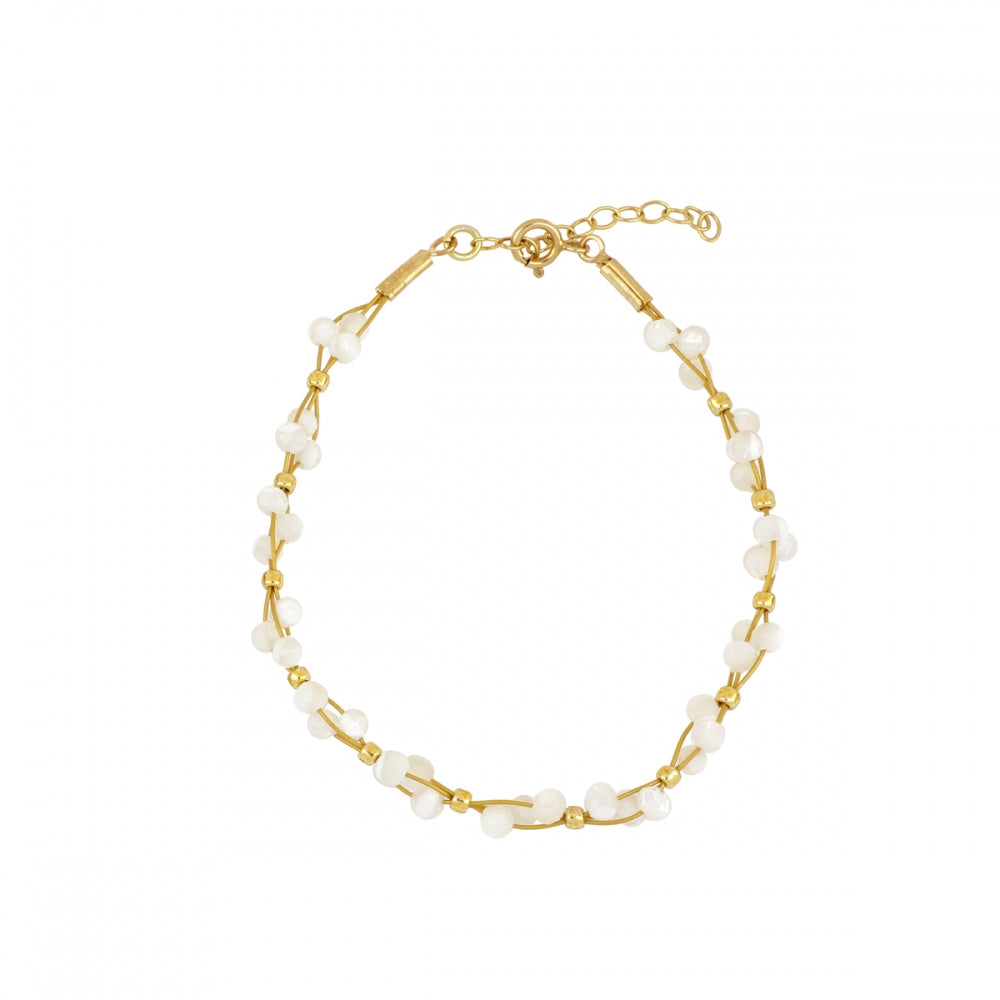 Pulsera Amazonita y Piedra Luna-Plata Chapado Oro