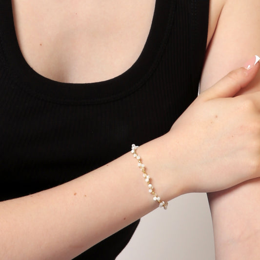 Pulsera Amazonita y Piedra Luna-Plata Chapado Oro