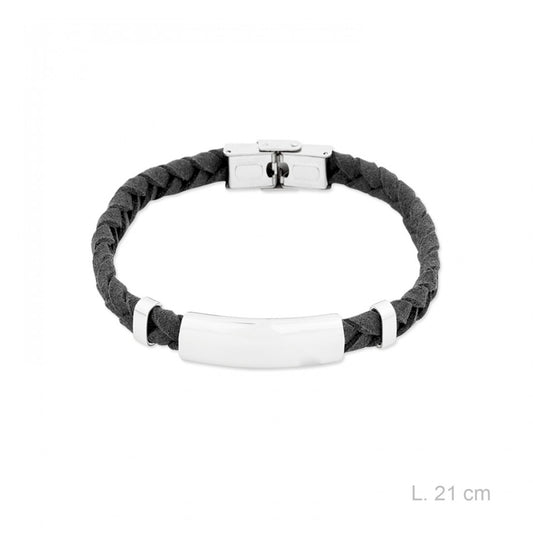 Pulsera Piel y Acero-NEGRO
